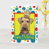 Carte Petit gâteau d'anniversaire - Airedale (Fleur jaune)