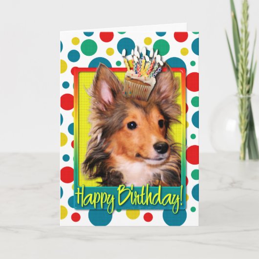 Carte Petit gâteau d'anniversaire - chiot de Sheltie - (Devant)