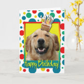 Carte Petit gâteau d'anniversaire - golden retriever - (Fleur jaune)
