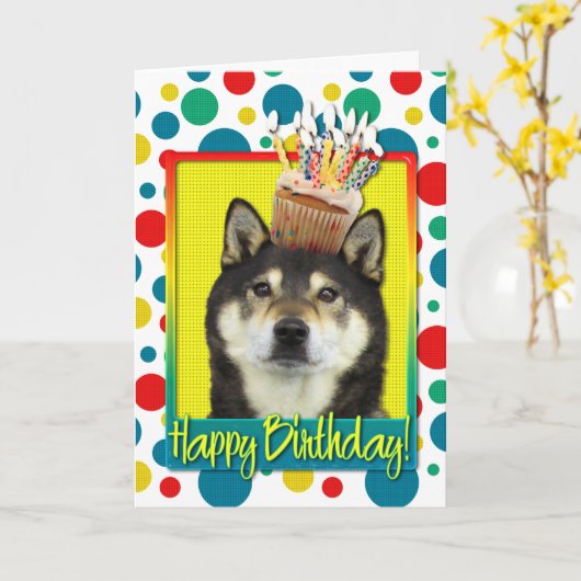 Carte Petit gâteau d'anniversaire - Shiba Inu - Yasha (Fleur jaune)