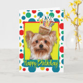 Carte Petit gâteau d'anniversaire - Yorkshire Terrier (Fleur jaune)