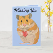 Carte Petit Hamster mignon tenant un coeur "Missing You" (Fleur jaune)