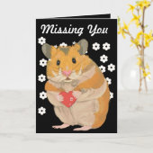 Carte Petit Hamster mignon tenant un coeur "Missing You" (Fleur jaune)