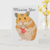 Carte Petit Hamster mignon tenant un coeur "Missing You" (Fleur jaune)