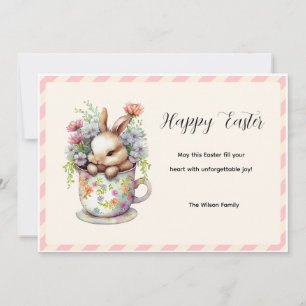 Carte Petit lapin dans une tasse à thé florale