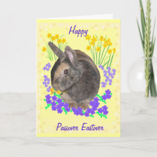 Carte Petit lapin et fleurs Pâque, Pâque