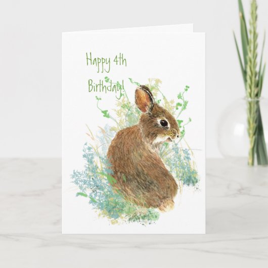 Carte Petit lapin lapin lapin animal de 4e anniversaire (Devant)