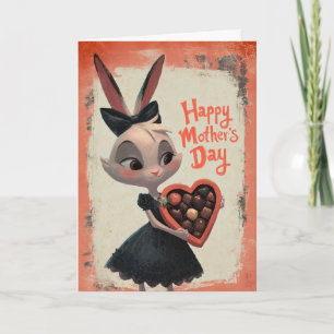 Carte Petit lapin offrant des chocolats pour la fête des