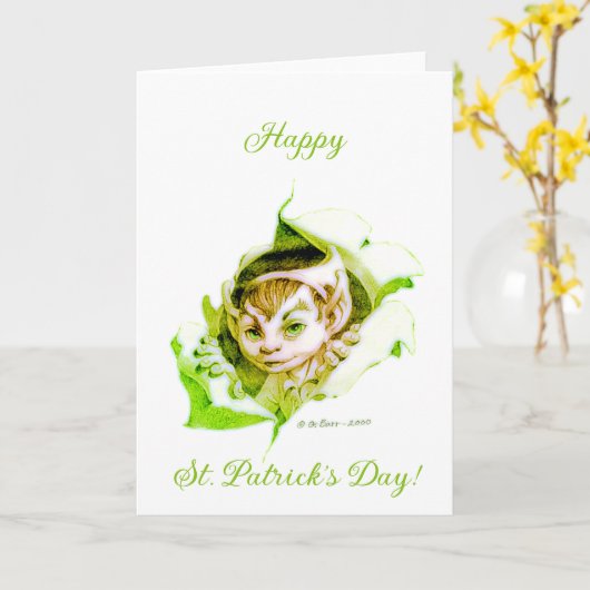 Carte Petit Leprechaun Saint-Patrick (Fleur jaune)