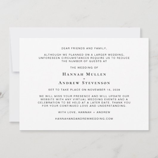 Carte Petit Mariage Maintenant Big Party Plus Tard Photo (Dos)