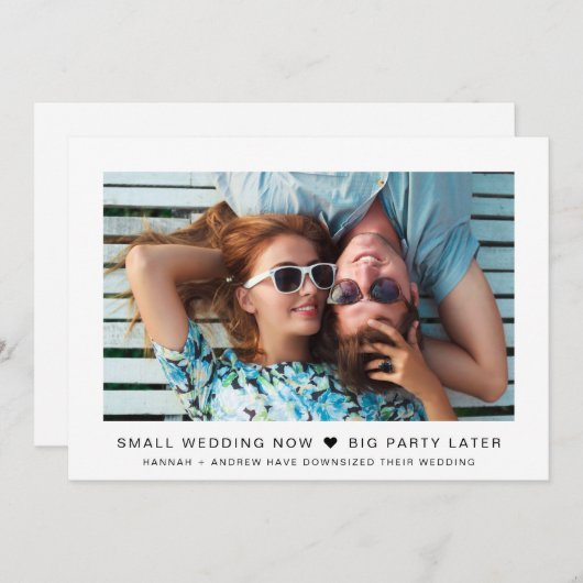 Carte Petit Mariage Maintenant Big Party Plus Tard Photo (Devant / Derrière)