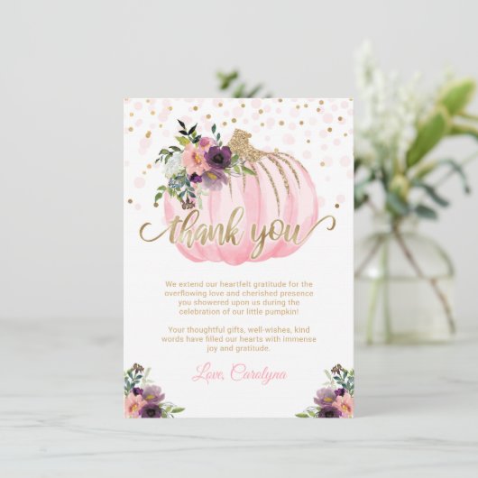 Carte Petit Merci de Baby shower Citrouille 4,5 x 6,25 (Debout devant)