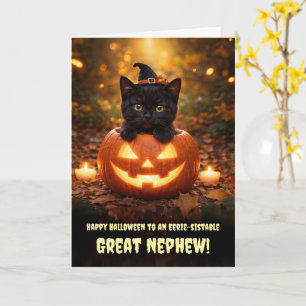 Carte Petit-neveu Joyeux Halloween Chat Noir Citrouille