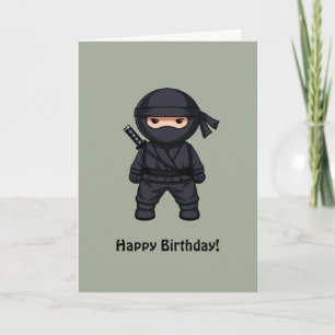 Carte Petit ninja sur fond vert sauge Joyeux Anniversair