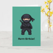 Carte Petit ninja sur vert Joyeux Anniversaire (Fleur jaune)