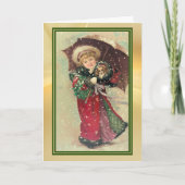 Carte Petit parapluie de fille et Noël de la chienne (Devant)