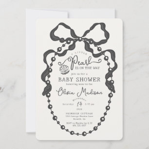 Carte Petit Pearl Black Coquette Bow Baby shower Invitat
