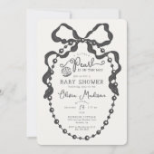 Carte Petit Pearl Black Coquette Bow Baby shower Invitat (Devant)