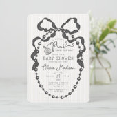 Carte Petit Pearl Black Coquette Bow Baby shower Invitat (Debout devant)