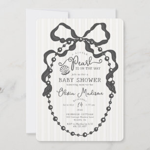 Carte Petit Pearl Black Coquette Bow Baby shower Invitat