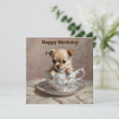 Carte Petit plaisir : chiot chihuahua dans une tasse à t (Debout devant)