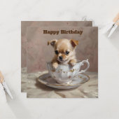 Carte Petit plaisir : chiot chihuahua dans une tasse à t (Devant/Arrière en situation)