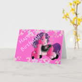 Carte Petit poney rose personnalisé (Fleur jaune)
