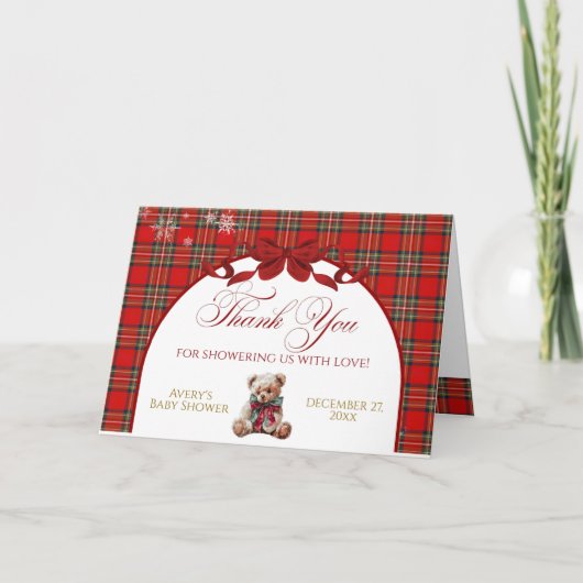 Carte Petit ruban rouge Noël carreau (Devant)