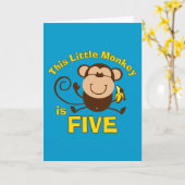 Carte Petit singe 5e anniversaire garçon (Fleur jaune)