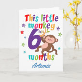 Carte Petit singe 6 mois Anniversaire (Fleur jaune)