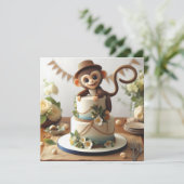 CARTE PETIT SINGE ADORABLE AVEC GÂTEAU ANNIVERSAIRE DE E (Debout devant)