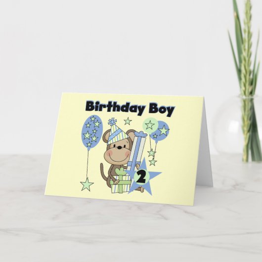 Carte Petit Singe Avec Cadeaux T-shirts 2e Anniversaire (Devant)