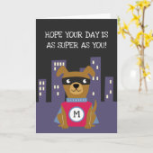 Carte Petit Superhero Chien avec Monogram Boys Anniversa (Fleur jaune)