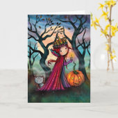Carte Petit Vampire avec Chat Tigré Gris Art (Fleur jaune)