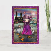 Carte Petit Violet Mignon Vampire d'Halloween, Chat et H (Devant)