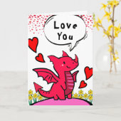Carte Petite amie Vous Aimez Valentine Cute Red Dragon (Fleur jaune)