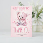 Carte Petite amoureuse ours Baby shower Merci (Debout devant)