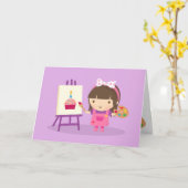 Carte Petite artiste peintre fille Joyeux anniversaire (Fleur jaune)