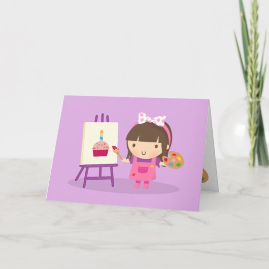 Carte Petite artiste peintre fille Joyeux anniversaire (Devant)