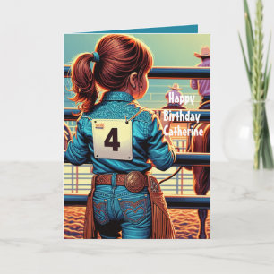 Carte Petite Cowgirl de l'Ouest 4ème Anniversaire Rodéo