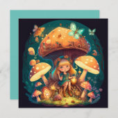 Carte Petite elve de fille parmi les champignons (Devant / Derrière)