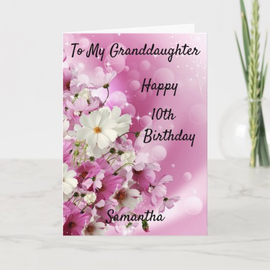 Carte Petite-fille 10e anniversaire rose et blanc Fleur (Devant)