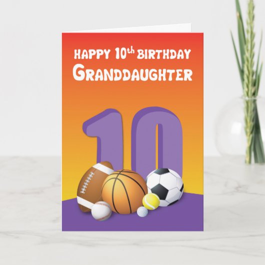 Carte Petite-fille 10e anniversaire Sports Balls (Devant)