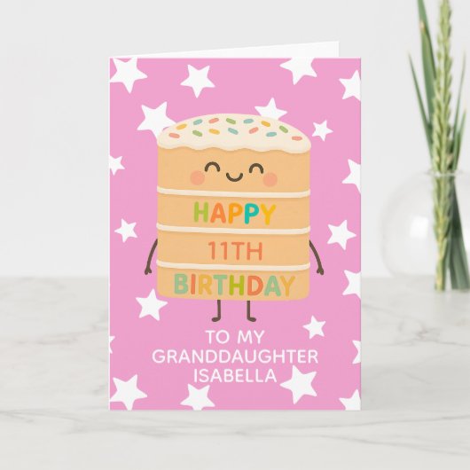Carte Petite-fille 11e anniversaire Pink Cute Cake Custo (Devant)