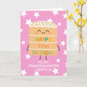 Carte Petite-fille 11e anniversaire Pink Cute Cake Custo (Fleur jaune)