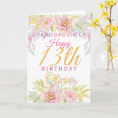Carte Petite-fille 13e anniversaire Rose rose Floral (Fleur jaune)