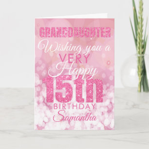 Carte Petite-fille 15e Parties scintillant rose fille An