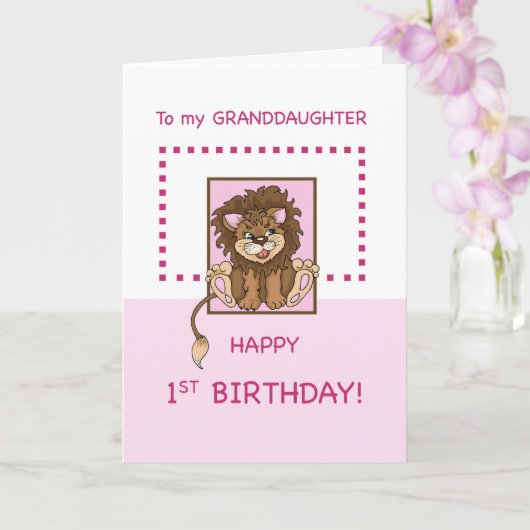 Carte Petite-fille 1er anniversaire mignonne Lion (Orchidée)