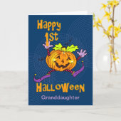 Carte Petite-fille 1er Halloween Citrouille heureux (Fleur jaune)