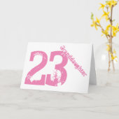 Carte Petite-fille, 23ème anniversaire, blanche et rose. (Fleur jaune)